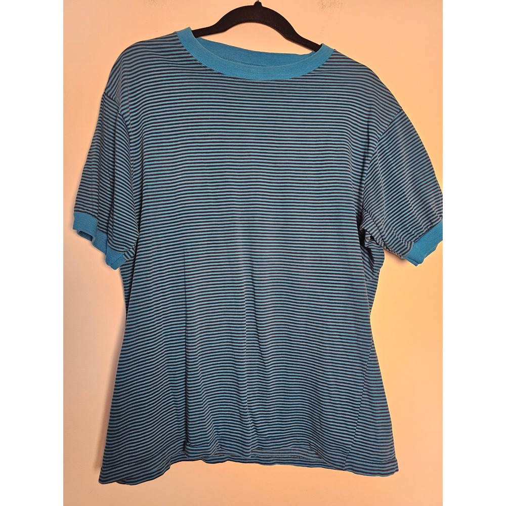 [Retro/90s] Cambridge Classics Striped Ringer T-Shirt Mens L Blue Black Vintage
